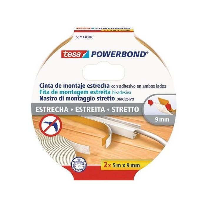 Tesa Cinta Adhesiva De Montaje Estrecha Doble Cara Powerbond 2 Rollos 9 mm X 5M Transparente Tesa Cinta Adhesiva De Montaje Estrecha Doble Cara Powerbond 2 Rollos 9 mm X 5M Transparente
