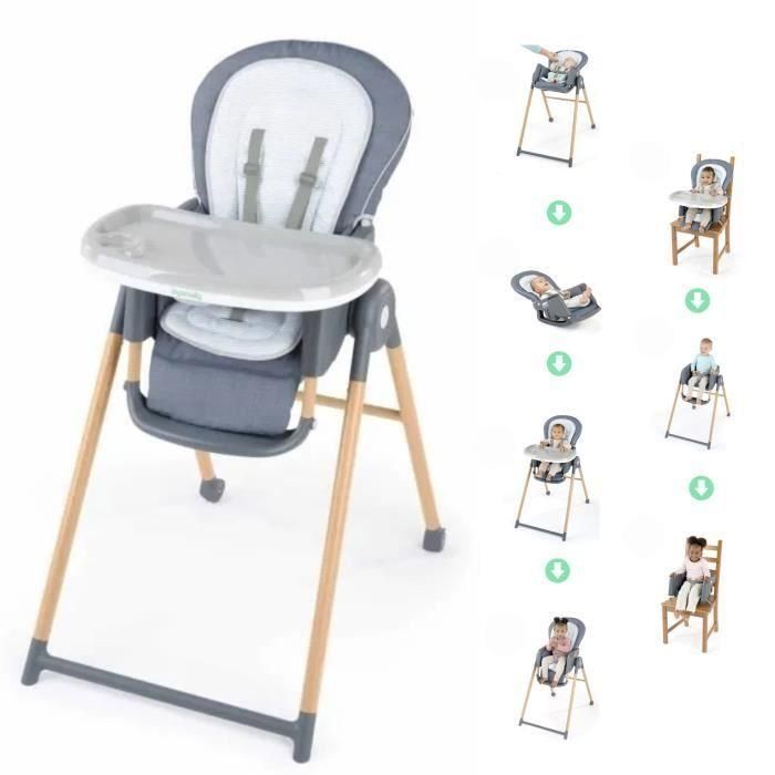 Ingenuity ING0074451168695 - Trona Evolutiva 7 en 1 Hamaca, Asiento Elevador, Silla Bebé hasta 5 años con Posicionador - Chambray