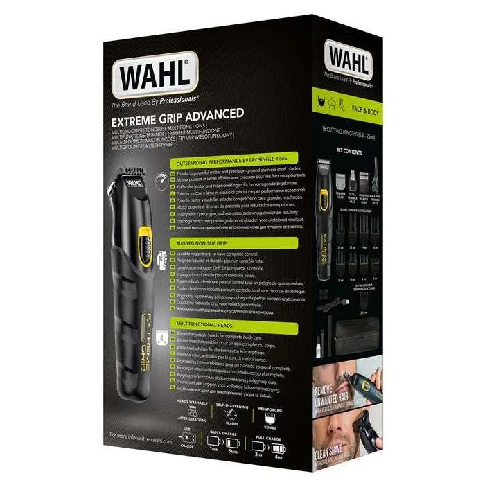 Wahl 09893-0460 Multigroomer con/sin cable, recortadora nariz, orejas y cejas, Extreme Grip Advanced, 4 cabezales, 8 peines 18