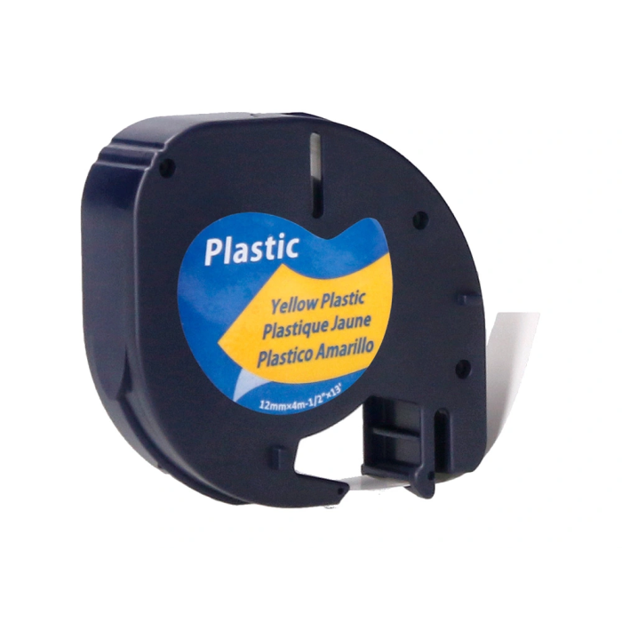 Q-connect Cinta para Rotuladora Letratag, 12mm x 4m, Negro-Hiperamarillo, Compatible con Dymo 3