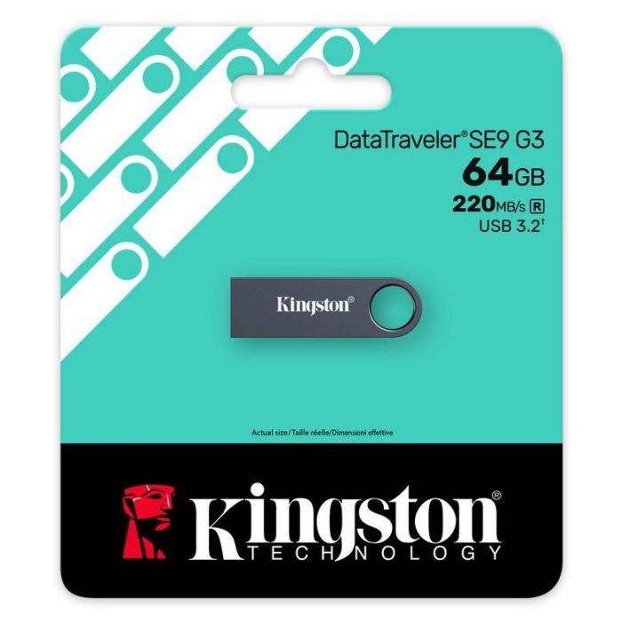 Kingston Pendrive DataTraveler SE9 G3 64GB USB 3.2 Velocidad 220MB/s Lectura 100MB/s Escritura 3