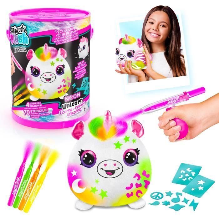 Canal Toys CTAIR022 Kit de Personalización: Barril de Peluche Neon Squish con Aerógrafo, Puntas de Fieltro y Plantillas