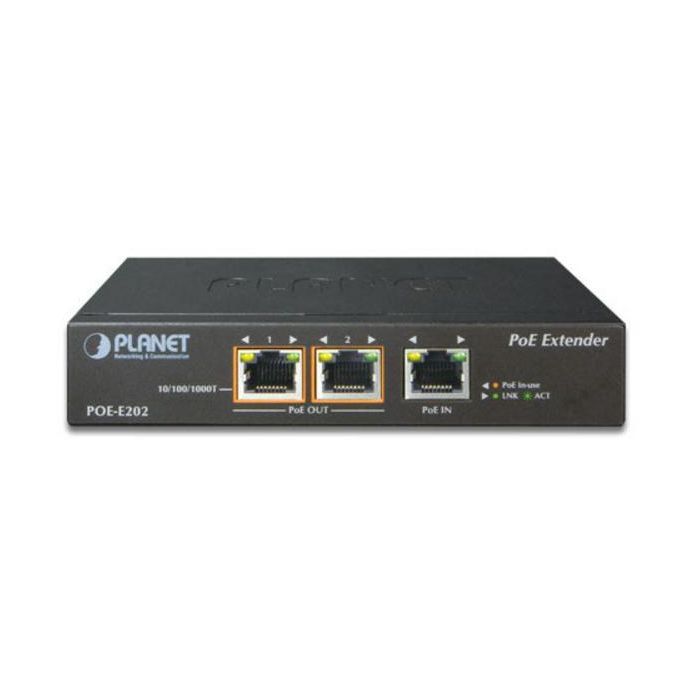 Planet POE-E202 Extensor PoE+ Gigabit 1 Puerto Entrada 802.3at (30W) a 2 Salidas 802.3af/at (25W) - Alcance 200m 1