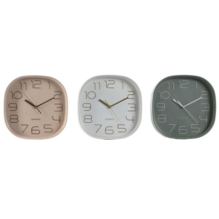 DKD Home Decor Reloj de Pared Scandi PVC con Colores Surtidos Aleatorios: Rosa Palo, Verde y Blanco - Ø28.5x5cm (Pack 3)