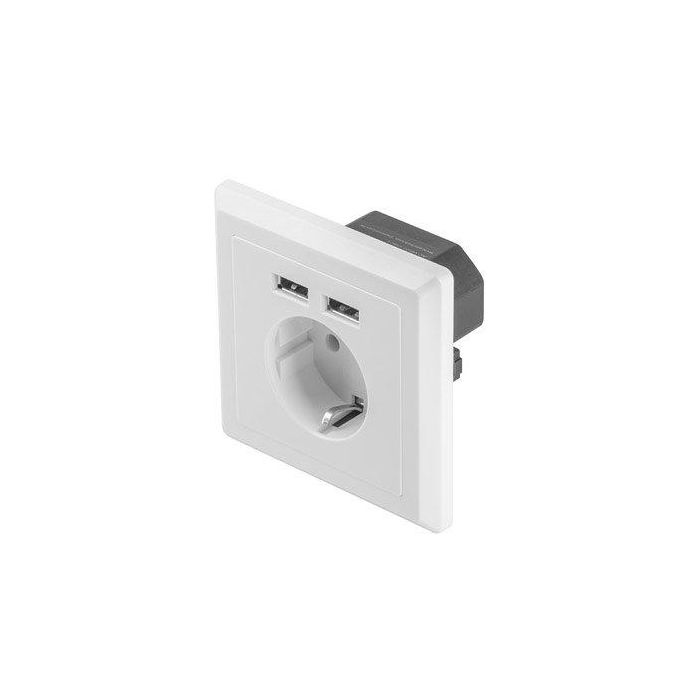 Lanberg Roseta Pared con 2 Puertos USB, Toma Schuko 16A, Blanco