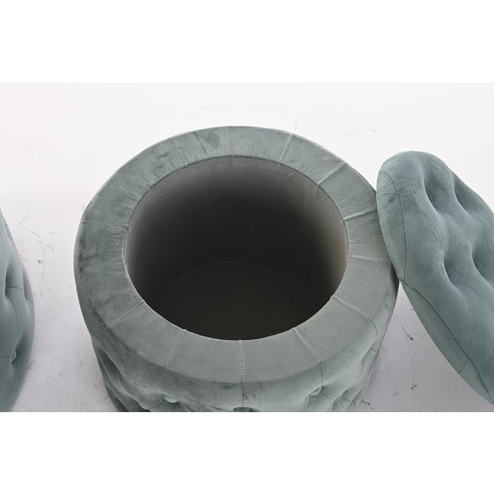 DKD Home Decor Reposapiés Glam Verde 70 x 42 x 70 cm Set de 2 Poliester MDF Capitone 1