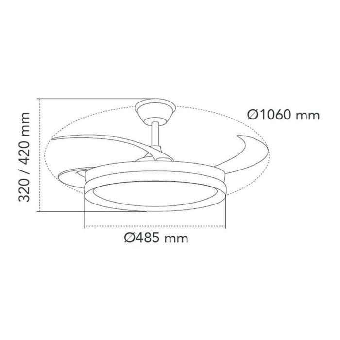 Cristalrecord Milky Eco M Ventilador Techo Blanco Led 45W 4400lm 3Aspas Retráctiles 6Vel 3000-4000-6000K 32-42cm Mando 4