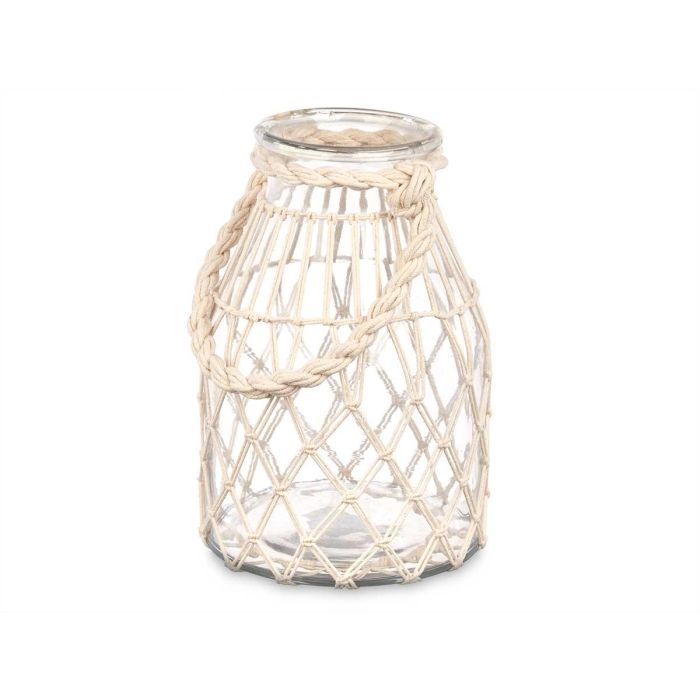 Portavelas de Vidrio con Cuerda Blanca - Giftdecor 17x27x17 cm (4 Unidades) 1 Portavelas de Vidrio con Cuerda Blanca - Giftdecor 17x27x17 cm (4 Unidades) 1