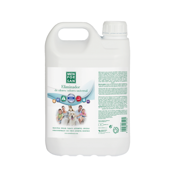 Men For San Eliminador de Olores Concentrado para Mascotas y Hogar, Fragancia Talco, 5 Litros - Profesional - Elimina Humedad Tabaco Orines