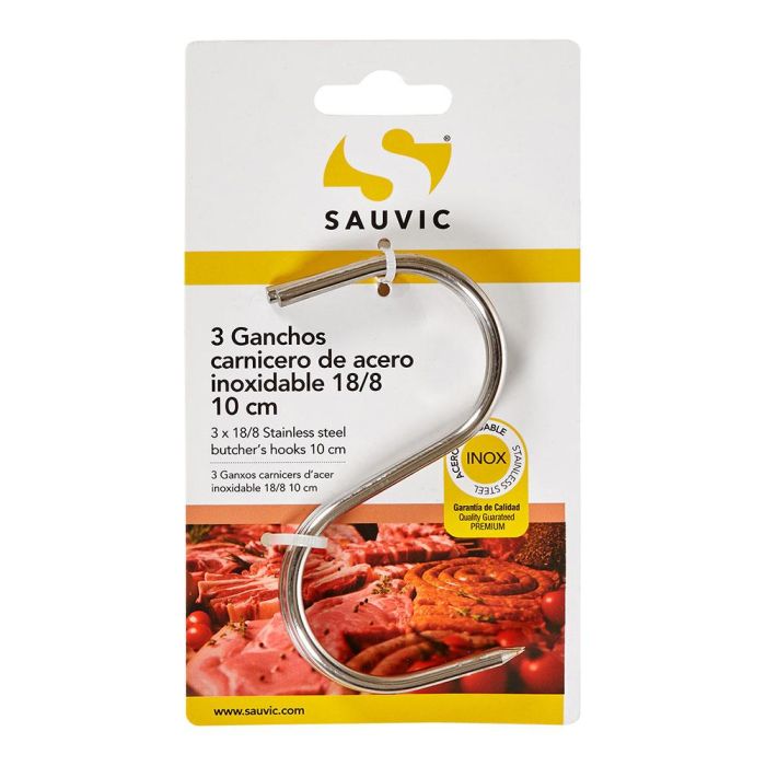 Sauvic Ganchos Carnicero Inoxidable 18/8 10 cm Blíster 3 Unidades