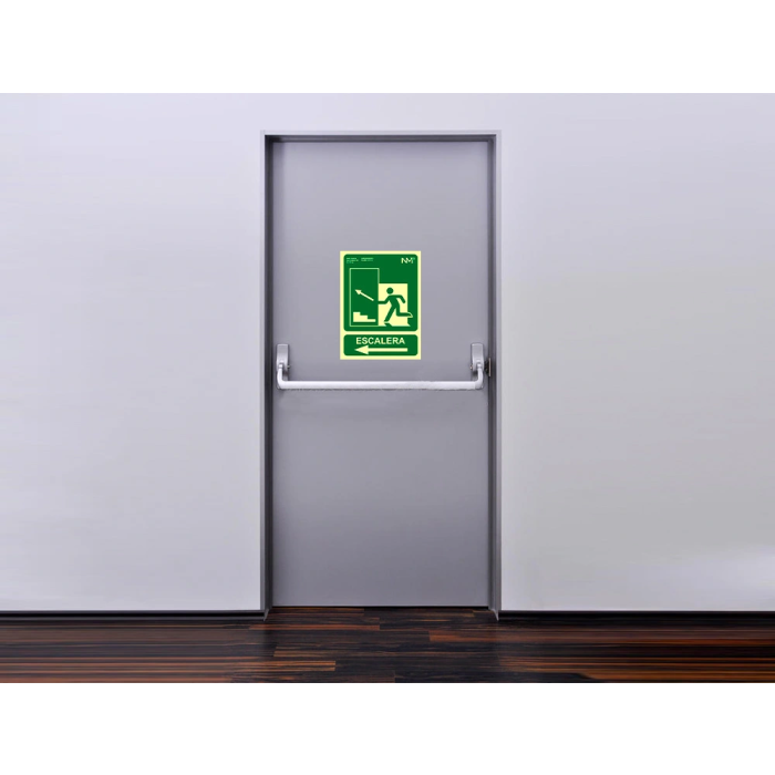 Archivo 2000 Pictograma Señal Salida Emergencia Escalera Sube Izquierda PVC Verde Luminiscente 224x300 mm 3
