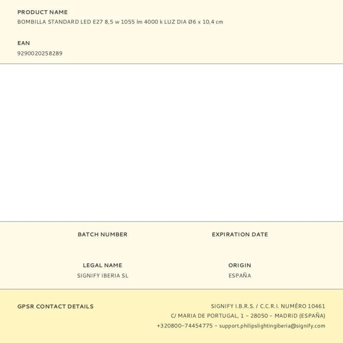 Philips Bombilla LED E27 8,5W 1055lm 4000K Luz Día Ø6 x 10,4 cm Estándar Cristal Mate No Regulable 15000h