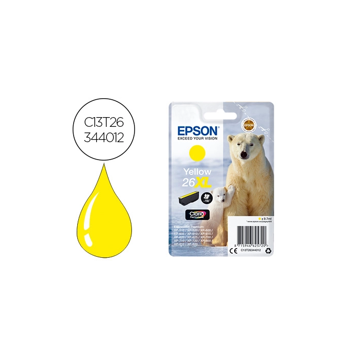 Epson Claria Premium Cartucho Amarillo 26XL Alta Capacidad Expression Premium XP-510 0 Epson Claria Premium Cartucho Amarillo 26XL Alta Capacidad Expression Premium XP-510 0