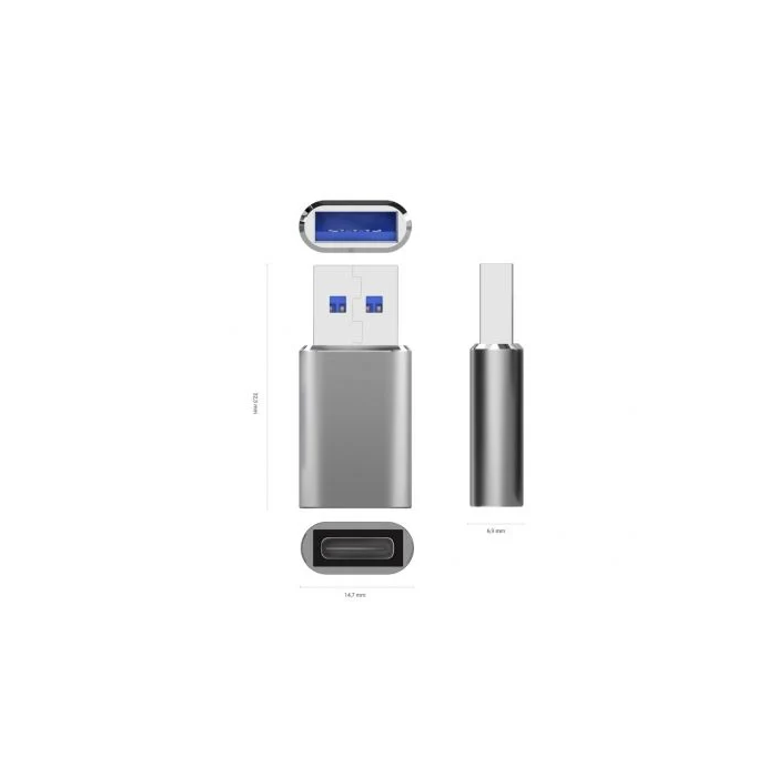 AISENS A108-0677 Mini Adaptador USB 3.2 Gen2 USB-C Hembra a USB-A Macho 10Gbps Gris 2