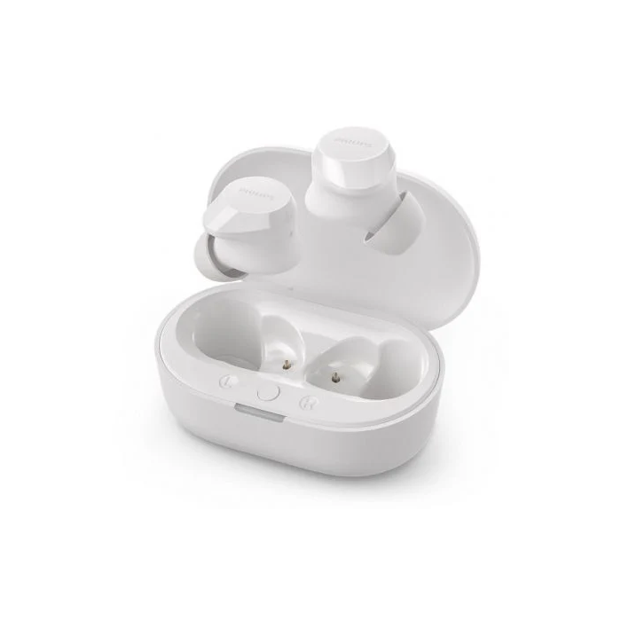 Philips TAT1209WH Auriculares Bluetooth Inalámbricos Blancos, Autonomía 6h + Estuche de Carga, Graves Dinámicos, Llamadas Nítidas, Resistencia IPX4