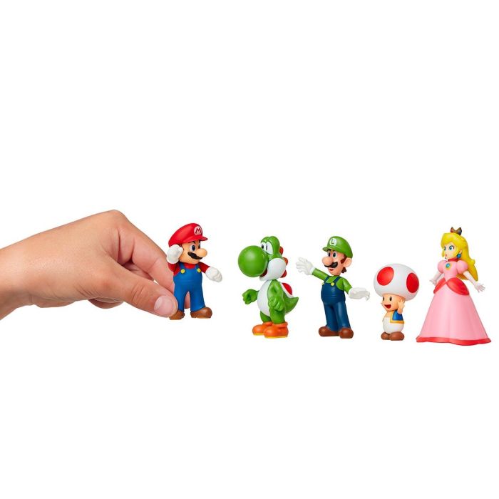 Jakks Pacific 400904 Pack 5 Figuras Super Mario 6cm Articuladas Set Coleccionables Mario, Luigi, Peach, Yoshi, Toad para Niños +3 Años 1