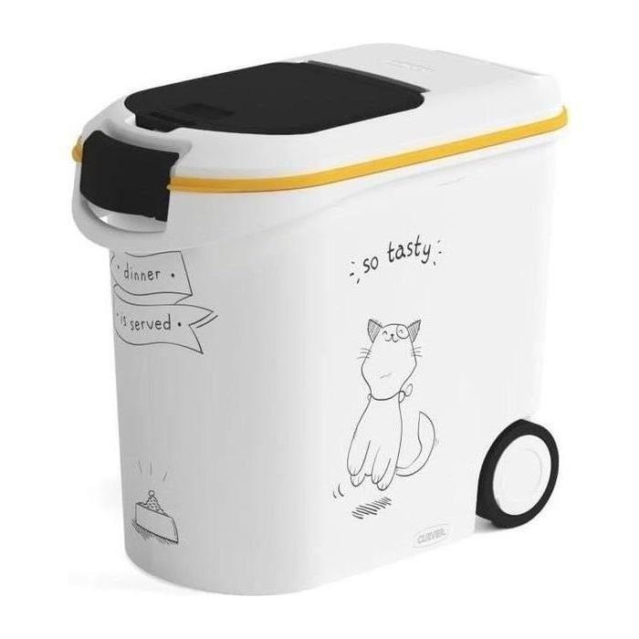 CURVER Contenedor de comida El Diner se sirve - 12 kg - 35 L - Blanco y negro - Para gatos 1 CURVER Contenedor de comida El Diner se sirve - 12 kg - 35 L - Blanco y negro - Para gatos 1
