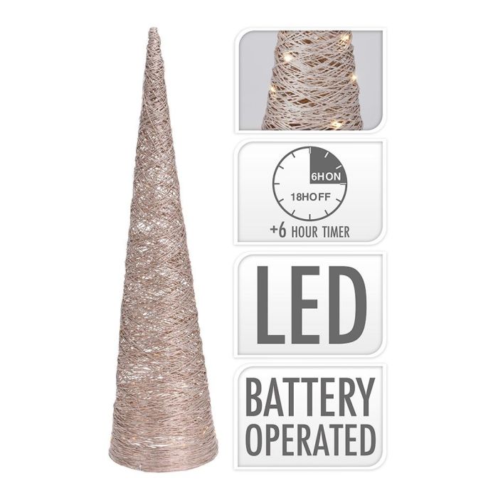 Árbol de rattan en forma de cono con 40 LEDs luz cálida 80cm dorado
