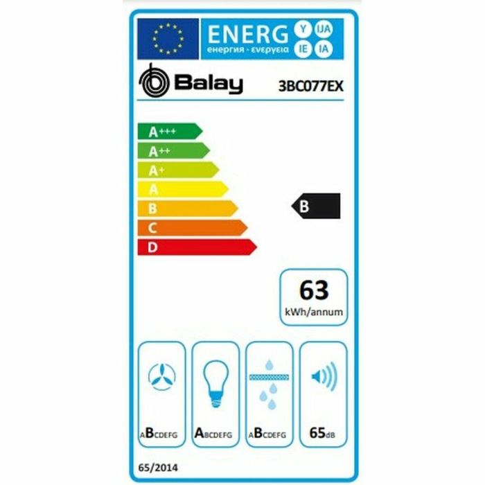 Campana Convencional Balay 3BC077EX 75 cm 720 m3/h 65 dB 255W 1 Campana Convencional Balay 3BC077EX 75 cm 720 m3/h 65 dB 255W 1
