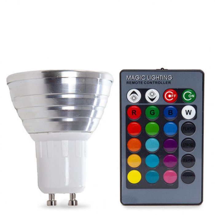Bombilla LED GU10 3W RGB Mando a Distancia 40.000H PL187220-GU10