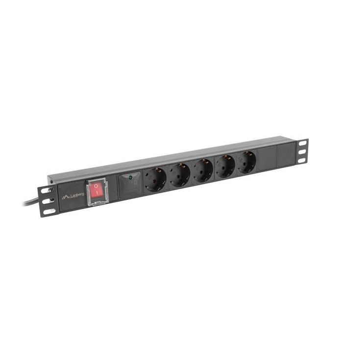 LANBERG PDU-05F-0200-BK Unidad de Distribución de Energía (PDU) 5 Salidas AC Tipo F 1U Negro 2m 5