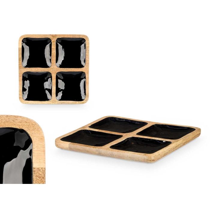 Bandeja Cuadrada 4 Espacios Madera Mango Negro Giftdecor 31x31x3 cm (6 Unidades) Bandeja Cuadrada 4 Espacios Madera Mango Negro Giftdecor 31x31x3 cm (6 Unidades)