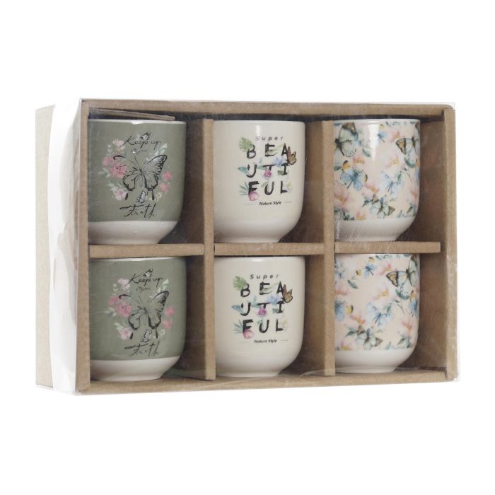 DKD Home Decor Set de 6 Tazas de Porcelana y New Bone Estilo Shabby Rosa Beige 14 x 6.5 x 20.5 cm 3
