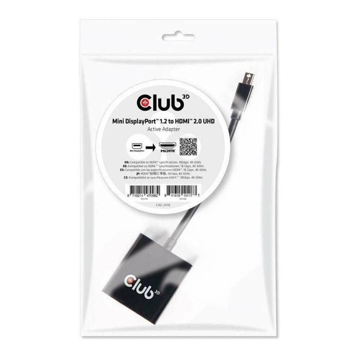Club 3D Adaptador Mini DisplayPort a HDMI 2.0 Activo 4K 60Hz 1