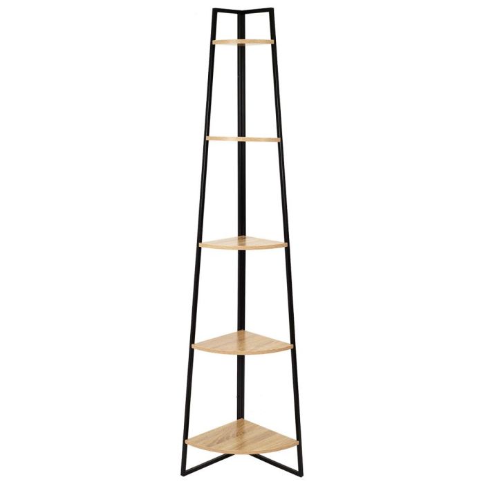 Home Deco Factory Estantería Esquina 5 Baldas Negra Essentiel - Metal y Madera 34.5x34.5x180 cm