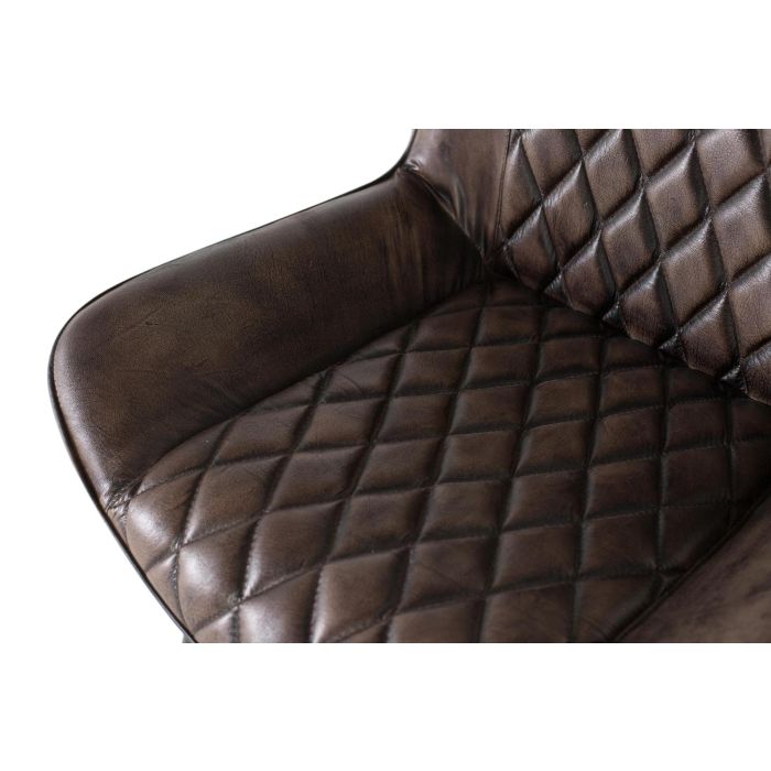 Giner y Colomer Silla Tapizada en Piel Gris Ceniza con Detalle de Costuras en Rombo y Pata en Hierro Negro 5