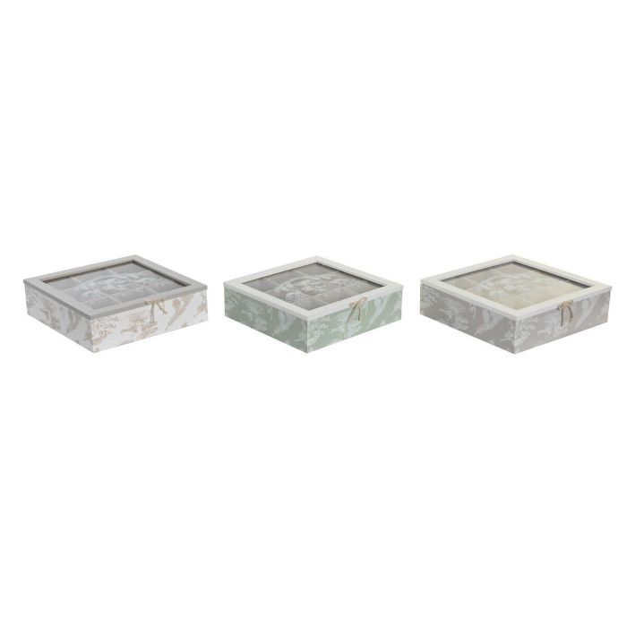 Caja Infusiones Alpino DKD Home Decor Verde Blanco 24.5 x 6 x 24.5 cm (3 Unidades)