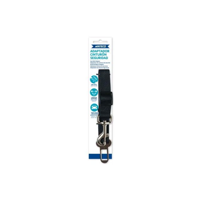 Nayeco Adaptador Cinturón Seguridad para Perro Negro 20mm x 30-60cm, de Nylon Resistente y Regulable, para Coche