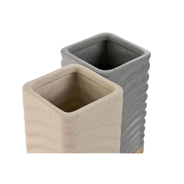 Vaso Basicos DKD Home Decor Crema Gris 7 x 12 x 7 cm (2 Unidades) 2