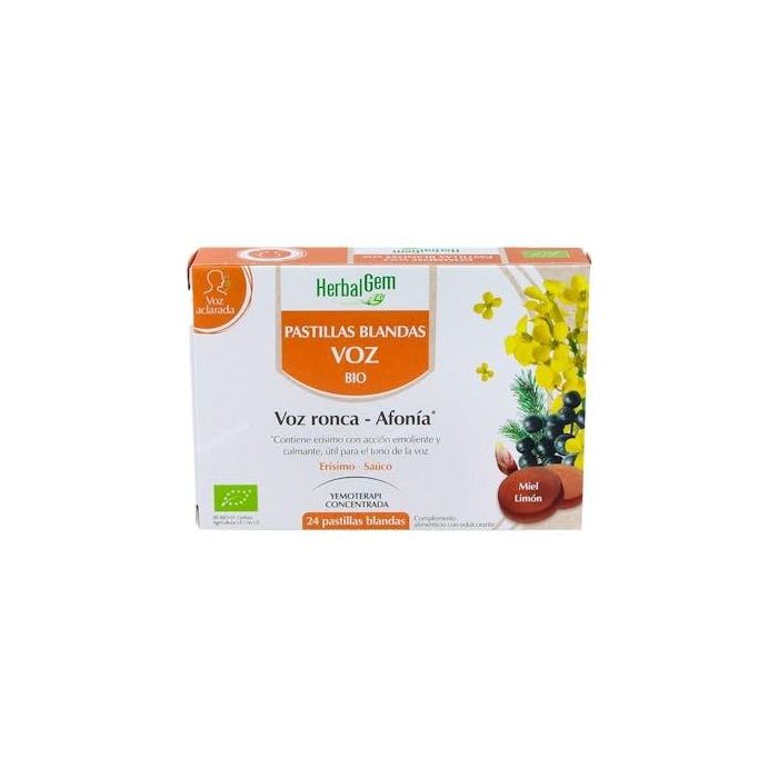 HERBALGEM Pastillas Blandas para la Voz, con Erísimo y Miel BIO - 24 Gominolas Calmantes