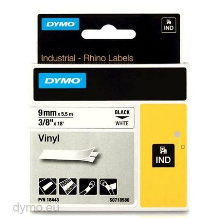 Cinta Laminada para Rotuladoras Rhino Dymo ID1-9 Blanco Negro 9 x 5,5 mm Vinilo (5 Unidades) 1 Cinta Laminada para Rotuladoras Rhino Dymo ID1-9 Blanco Negro 9 x 5,5 mm Vinilo (5 Unidades) 1
