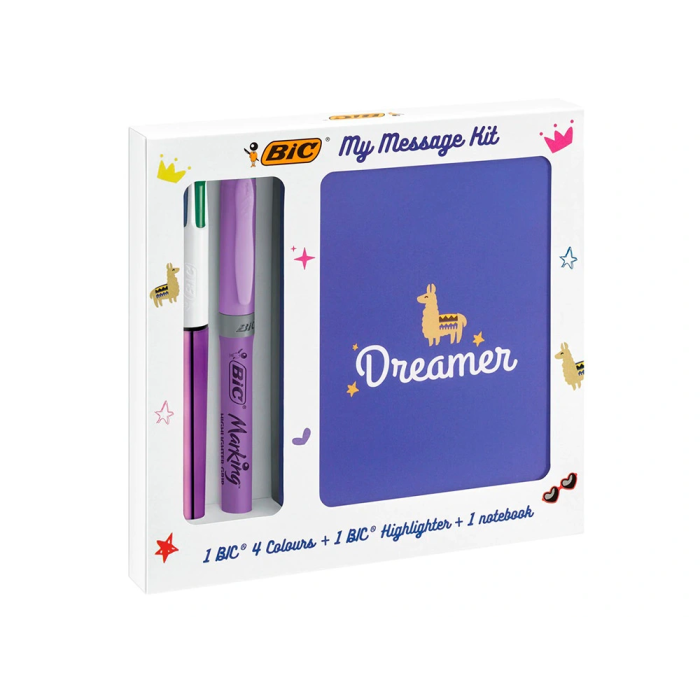 Bic Set Escritura My Message Kit: Bolígrafo 4 Colores Shine, Highlighter Grip Pastel y Libreta A6 3