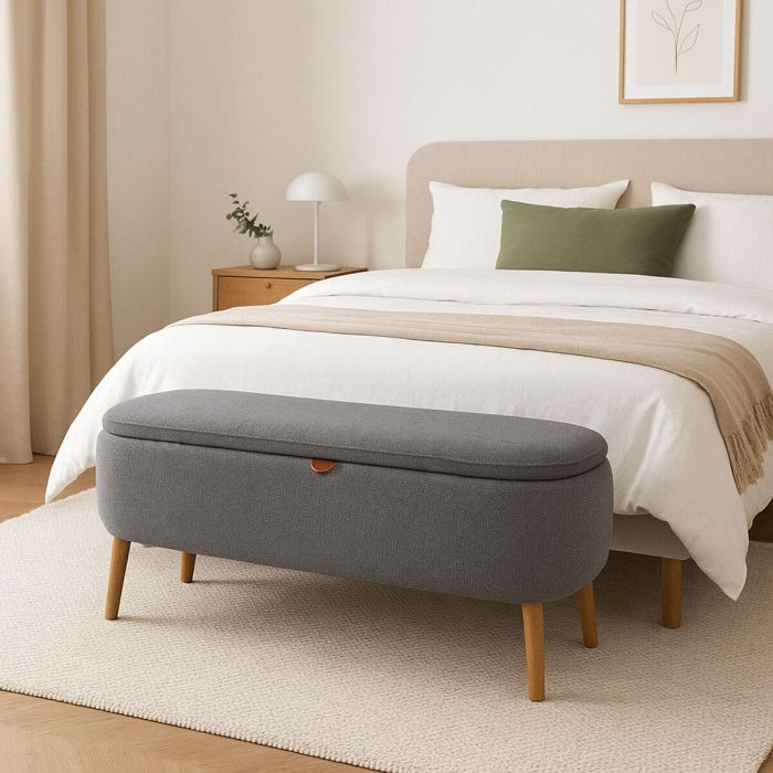 Pie de cama Versa Maniko Gris Madera Textil 37 X 44,5 X 94,5 CM 2 Pie de cama Versa Maniko Gris Madera Textil 37 X 44,5 X 94,5 CM 2
