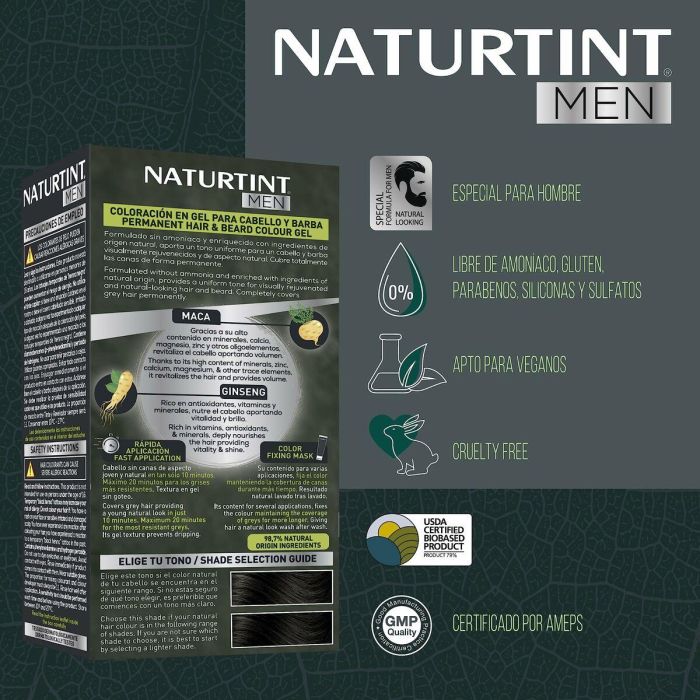 Naturtint #4N Castaño Natural Tinte Hombre Sin Amoniaco para Barba y Cabello Cobertura Canas 1 ud 3 Naturtint #4N Castaño Natural Tinte Hombre Sin Amoniaco para Barba y Cabello Cobertura Canas 1 ud 3