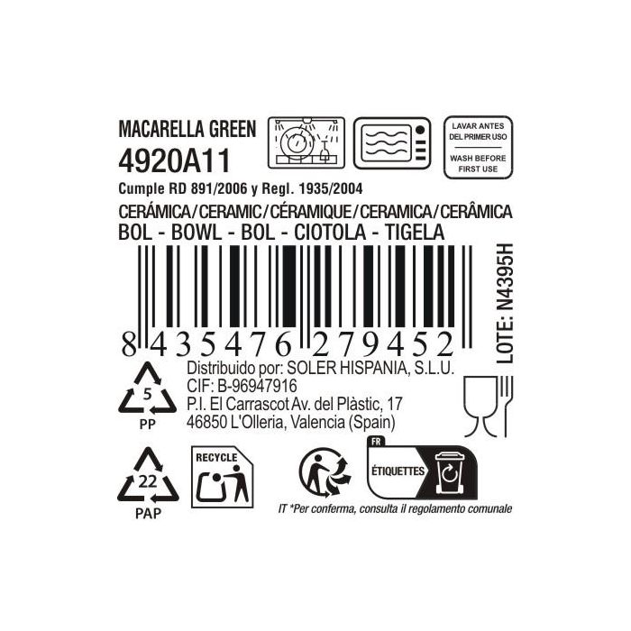 La Mediterranea Bol Macarella Green 900 ml Ø15,3x8,5 cm (24 Unidades) 3