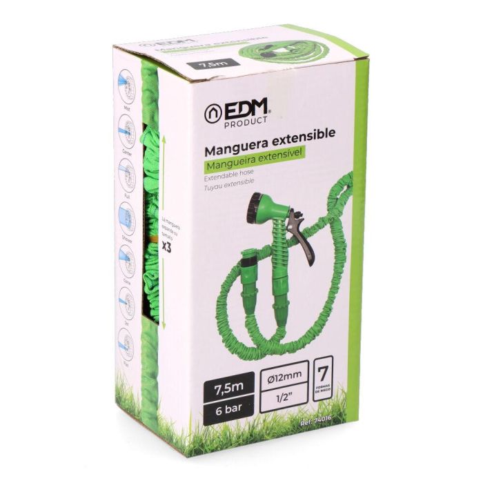 Edm Manguera extensible 7,5m Básic - Incluye pistola de riego, adaptador y enlaces anti-rotura, no hace nudos 4 Edm Manguera extensible 7,5m Básic - Incluye pistola de riego, adaptador y enlaces anti-rotura, no hace nudos 4