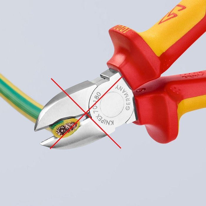 Knipex Alicates de corte diagonal DIN ISO 5749, cabeza estrecha para espacios reducidos, 180 mm, normativa VDE EN 60900 IEC 60900, mangos aislados, aplicación electricidad
