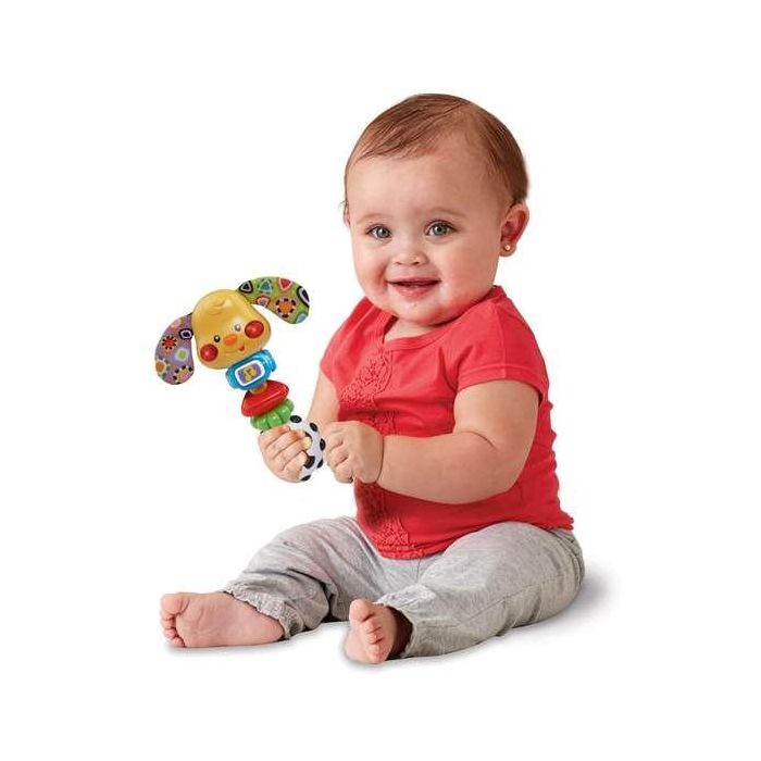 VTech Sonajero Perrito Toby con Luces, Música y Diferentes Texturas para Bebés 0-24 Meses, Juguete Educativo con Pilas Incluidas, 18x13.5x5 cm