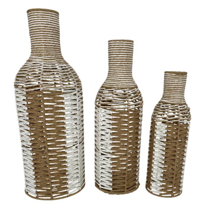 DKD Home Decor Jarrón Set de 3 Marron 26 x 72 x 26 cm Fibra Metal