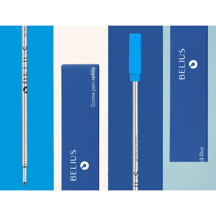 Belius Recambio Bolígrafo con Rosca Azul Caja 3 Unidades Punta Media 1mm Made in Germany 1