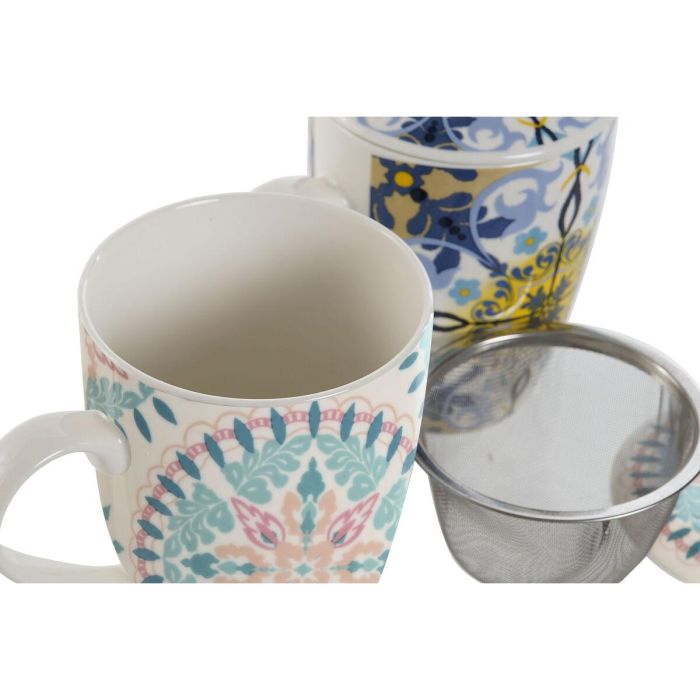 Mug Infusiones Mediterraneo DKD Home Decor Blanco Azul 6 x 10.5 x 8.3 cm (2 Unidades) 1