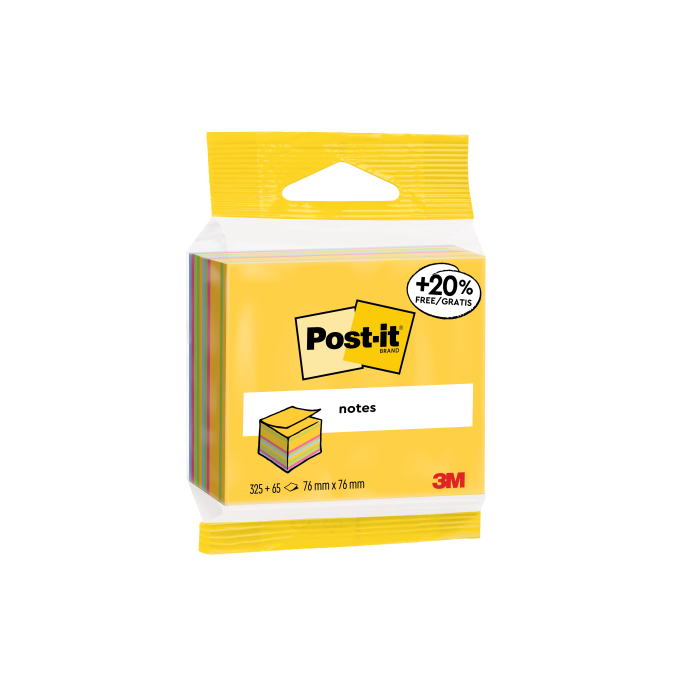 Post-It 7100172397 Cubo de Notas Adhesivas 325+65 Hojas 76x76mm Colores Surtidos 1