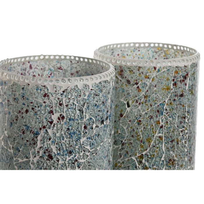 DKD Home Decor Lámpara de Sobremesa Indio Craquelado de Cristal Verde Menta Azul Celeste 15x30x15 cm Pack de 2 E14 25W 3