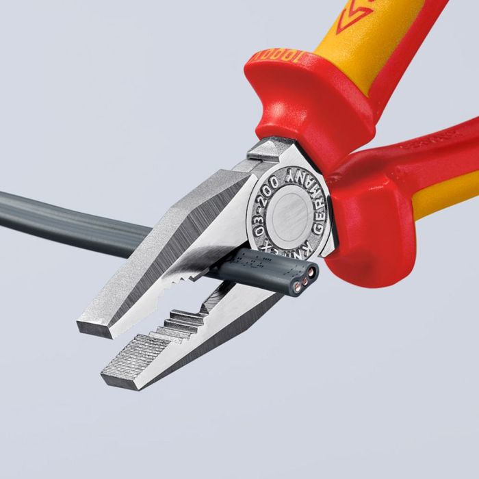 Knipex Alicates universales 0306200, cromado, mangos aislados, 200x65x20mm, para cortar alambre blando y duro, acero forjado 2 Knipex Alicates universales 0306200, cromado, mangos aislados, 200x65x20mm, para cortar alambre blando y duro, acero forjado 2
