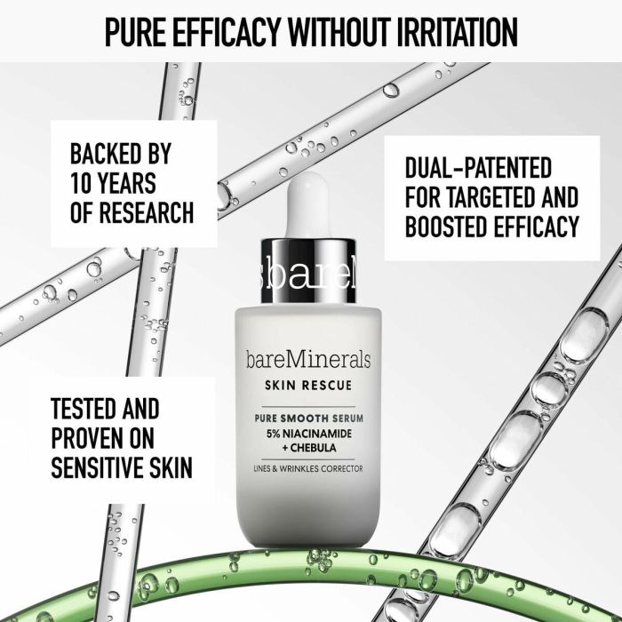 Bare Minerals SKIN RESCUE PURE SMOOTH SERUM Antiarrugas y Antiedad, Corrector de Líneas y Arrugas con 5% Niacinamida, Piel Sensible 30ml 4