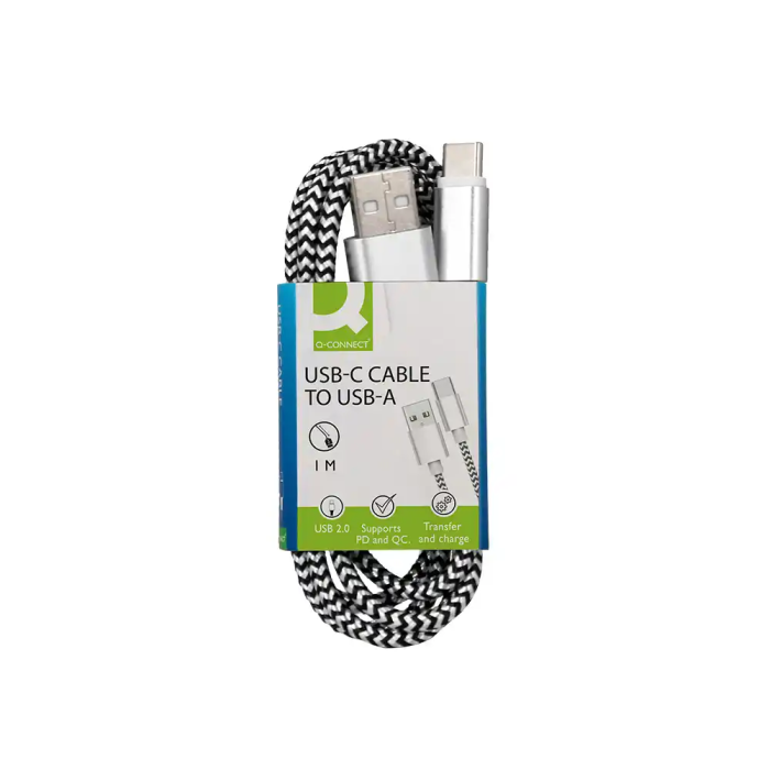 Q-connect Cable USB-C a USB-A Nailon Trenzado 1m Blanco 1